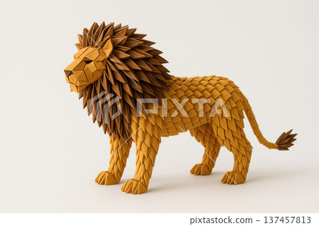 Origami lion made of paper on a light background. Origami lion made of paper on a light background. 137457813