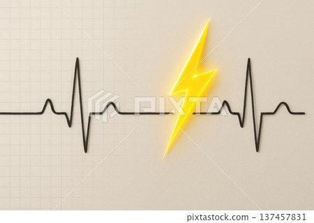 Cardiogram with electrical discharge in the graph line. 137457831