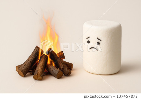 Thoughtful marshmallows by the fire. 137457872