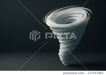 A white whirlwind of ribbons on a dark background. Space for text. A white whirlwind of ribbons on a dark background. Space for text. 137457965