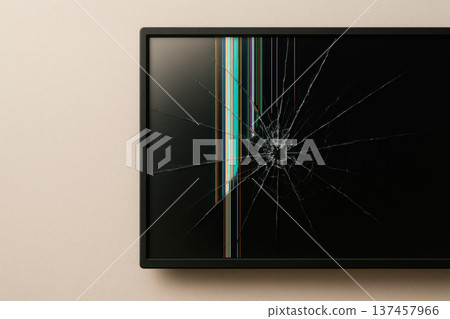 A broken screen with colored lines. Space for text. A broken screen with colored lines. Space for text. 137457966