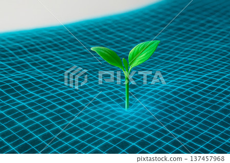 A green sprout making its way through the digital grid. A green sprout making its way through the digital grid. 137457968