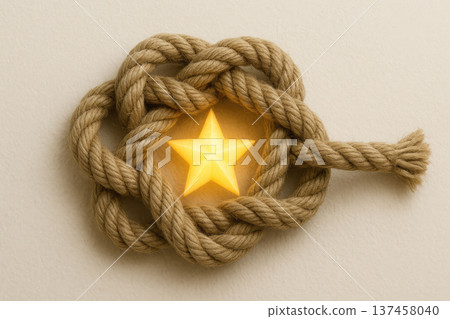 A glowing star inside a knot made of rope. A glowing star inside a knot made of rope. 137458040