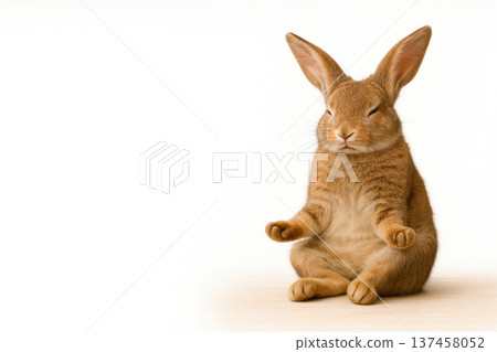 Meditating rabbit in yoga pose. Space for text. Meditating rabbit in yoga pose. Space for text. 137458052