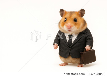 A hamster in a business suit with a briefcase. Space for text. A hamster in a business suit with a briefcase. Space for text. 137458053