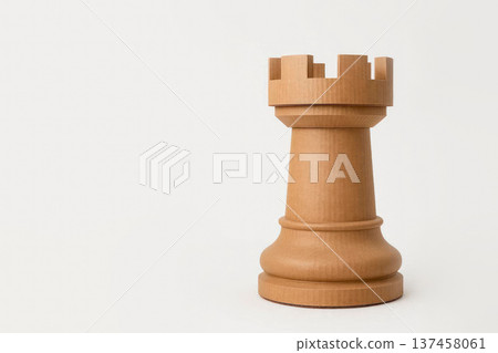 Wooden chess rook on a light background. Space for text. Wooden chess rook on a light background. Space for text. 137458061
