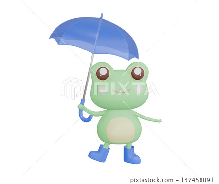 Illustration of a frog holding a blue umbrella Illustration of a frog holding a blue umbrella 137458091