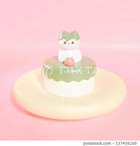Matcha cat cake on a yellow plate Matcha cat cake on a yellow plate 137458100