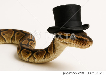 A snake in a top hat on a light background. A snake in a top hat on a light background. 137458129