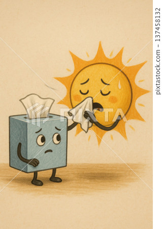 Sun sneezes using a tissue from the box. Sun sneezes using a tissue from the box. 137458132