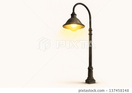 Street lamp on a light background with a soft light. Space for text. Street lamp on a light background with a soft light. Space for text. 137458148