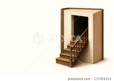 A book with a staircase inside leading into the darkness. Space for text. 137458153
