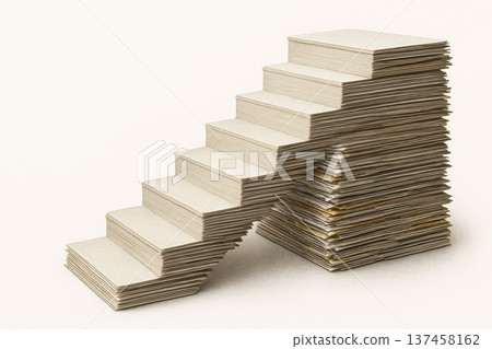 A ladder made of folded stacks of paper. 137458162