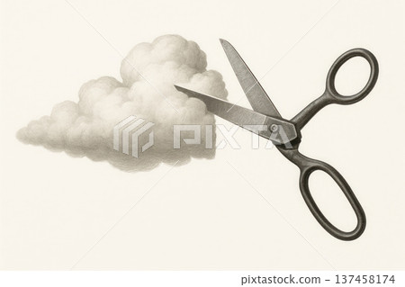 Scissors cutting a cloud on a light background. Scissors cutting a cloud on a light background. 137458174