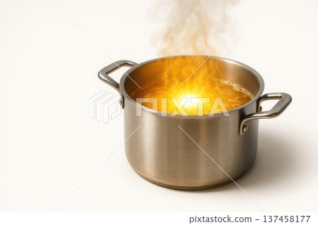 The sun is boiling in a saucepan. Space for text. 137458177