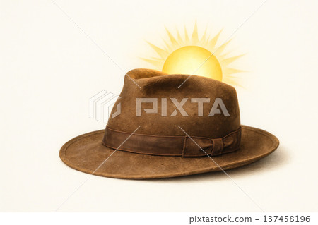 A hat with the sun on a light background. A hat with the sun on a light background. 137458196