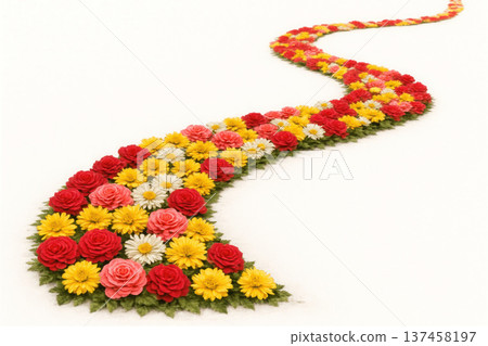 A road of flowers on a white background. A road of flowers on a white background. 137458197