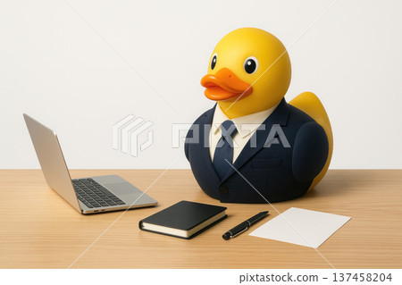 Duck in a business suit at an office desk. Duck in a business suit at an office desk. 137458204