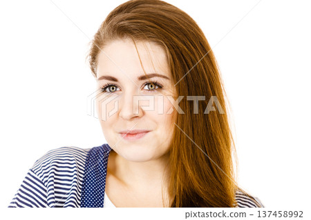 Young woman with brown hair wearing dressing gown 137458992