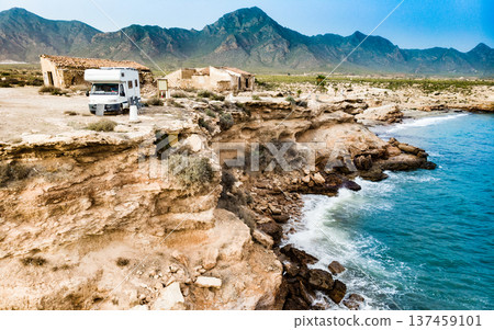 Camper car on coast, Murcia Spain 137459101