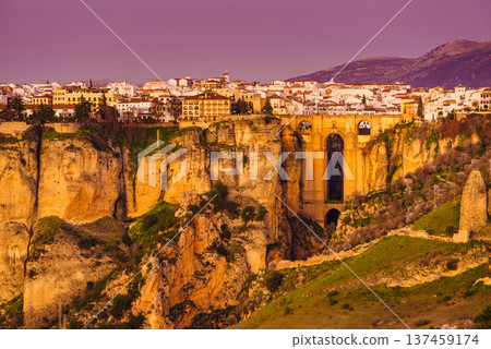 Ronda town with old bridge, Andalusia, Spain. 137459174
