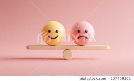 Emotional balance represented by smiling and sad faces on scale 137459301