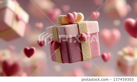 3D rendering of flying gift boxes with hearts, perfect for celebrations 137459303
