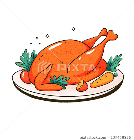 Roasted chicken with vegetables joyful holiday meal 137459556