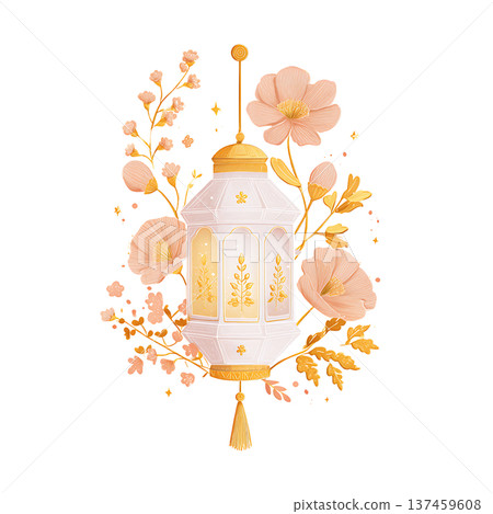 Ornate lantern flower floral gold pink decorative illustration Ornate lantern flower floral gold pink decorative illustration 137459608