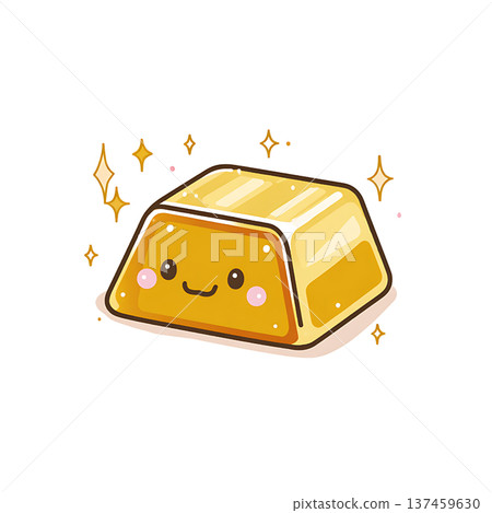 Gold bar with cute face smiling, cheerful golden nugget Gold bar with cute face smiling, cheerful golden nugget 137459630