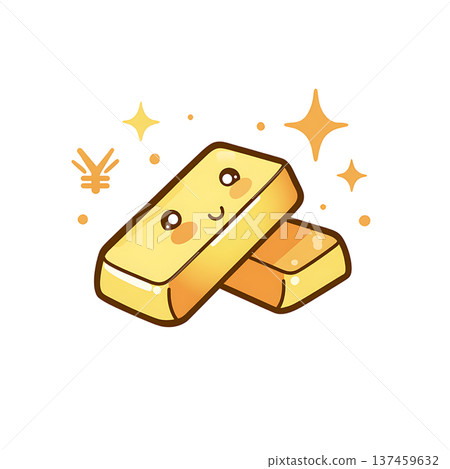 Gold bar with smiling face and sparkles Gold bar with smiling face and sparkles 137459632