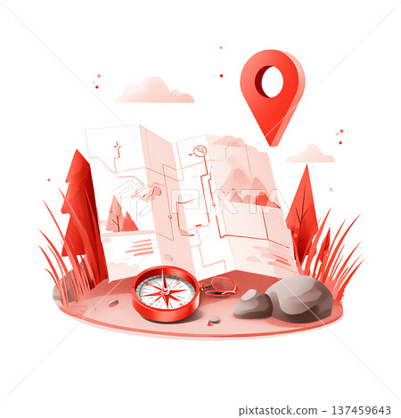 Map and compass on outdoor trail evoke adventure and discovery Map and compass on outdoor trail evoke adventure and discovery 137459643