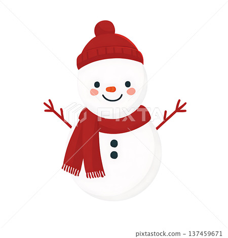 Snowman red hat scarf smiling cheerful face Snowman red hat scarf smiling cheerful face 137459671