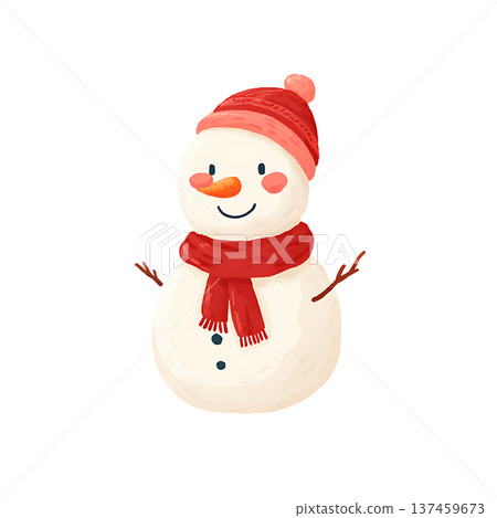 Snowman red scarf hat smiling rosy cheek winter illustration Snowman red scarf hat smiling rosy cheek winter illustration 137459673