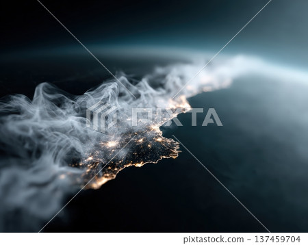 Data trail vanishes over a distant coastline 137459704