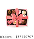 Pink ribbon chocolate box with assorted truffle heart sweets 137459707
