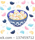 Bowl of sweet sesame buns, festive pastel sprinkling 137459712