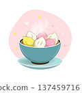 Colorful steamed dumpling bowl with heart decoration joyful 137459716