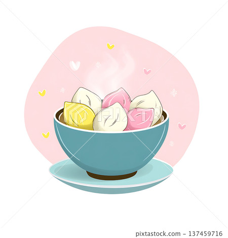 Colorful steamed dumpling bowl with heart decoration joyful 137459716