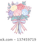 Pastel rose bouquet with ribbon, gentle romantic mood 137459719