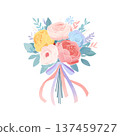 Pastel rose bouquet with ribbons, romantic mood 137459727