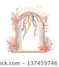 Archway decorated with pastel ribbons and floral garland, joyful 137459746