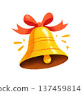 Golden bell with red ribbon and festive sparkles 137459814