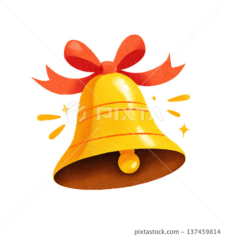 Golden bell with red ribbon and festive sparkles 137459814