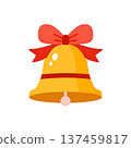 Yellow holiday bell with red bow, festive cheerful 137459817
