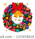 Festive wreath with bells and bow, joyful holiday decoration 137459818