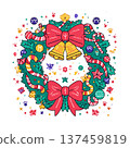 Christmas wreath with bells and festive bow, joyful 137459819