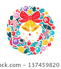 Festive wreath with bells and bow joyful 137459820