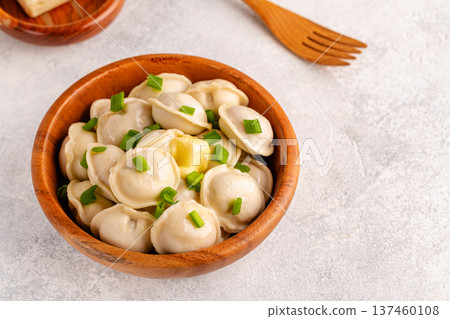 Homemade meat dumplings - russian pelmeni. Homemade meat dumplings - russian pelmeni. 137460108
