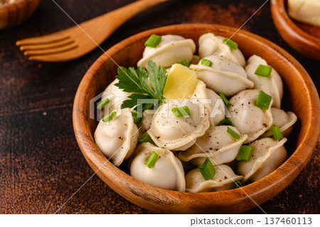 Homemade meat dumplings - russian pelmeni. 137460113